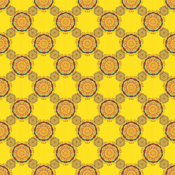 オレンジ 黄色でシームレスな花の背景パターンをダマスク ベクターイラスト — ストックベクタ