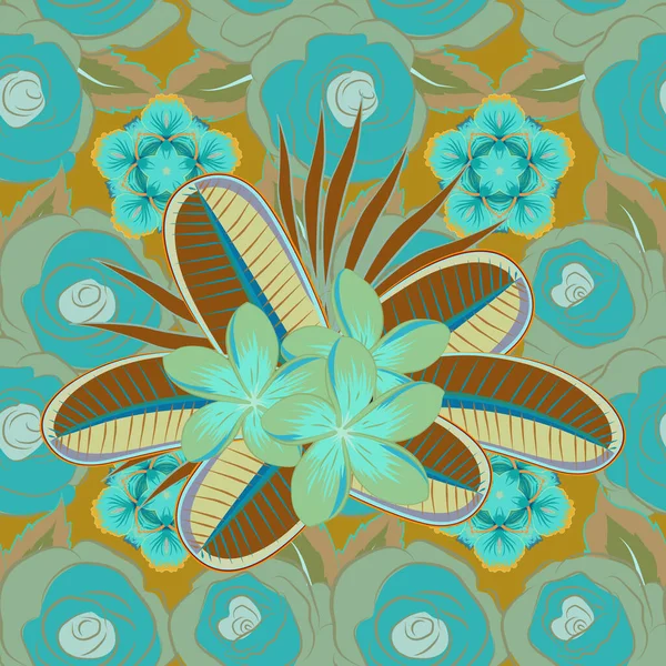Motif Floral Sans Couture Dans Les Couleurs Jaune Vert Bleu — Image vectorielle