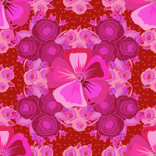 Vector Cosmos Flor Patrón Sin Costuras Colores Rosa Rojo Púrpura — Vector de stock