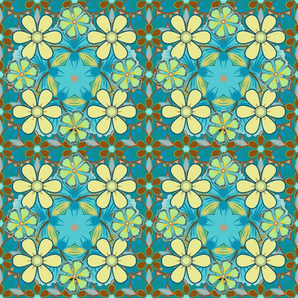 Trendy Απρόσκοπτη Floral Pattern Μπλε Καφέ Και Πράσινα Χρώματα Απρόσκοπτη — Διανυσματικό Αρχείο