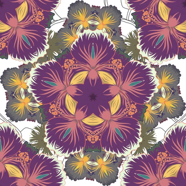 Patrón Floral Tradicional Indio Sin Costuras Colores Gris Violeta Rosa — Archivo Imágenes Vectoriales