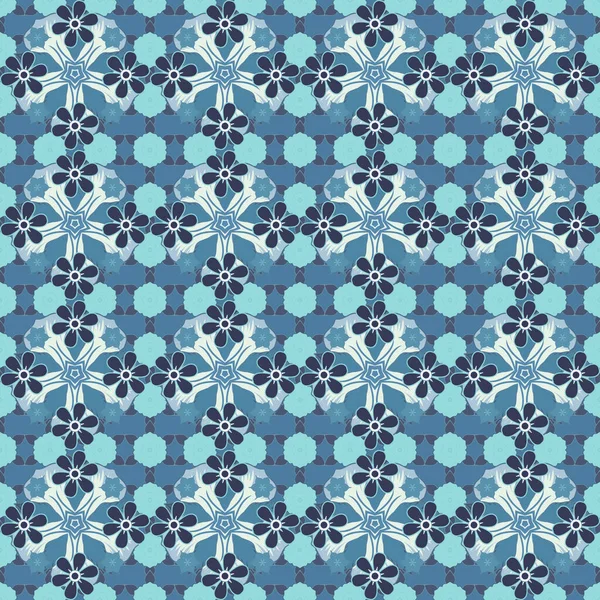 ベクトルイラスト 様式化された小さな花とシームレスなパターンベクトルの背景 グレー ブルー バイオレット色のグラフィックプリントフラワーパターン — ストックベクタ