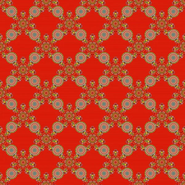 Elegant Green Red Orange Seamless Pattern Mandala Elements Nice Vector — Stock Vector