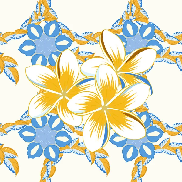 꽃무늬는 오렌지색 파란색 노란색의 무늬이다 일러스트 인쇄되는 귀여운 — 스톡 벡터