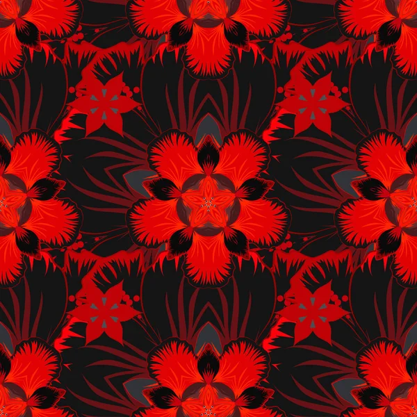 Motif Vectoriel Sans Couture Avec Ornements Vintage Noir Rouge — Image vectorielle