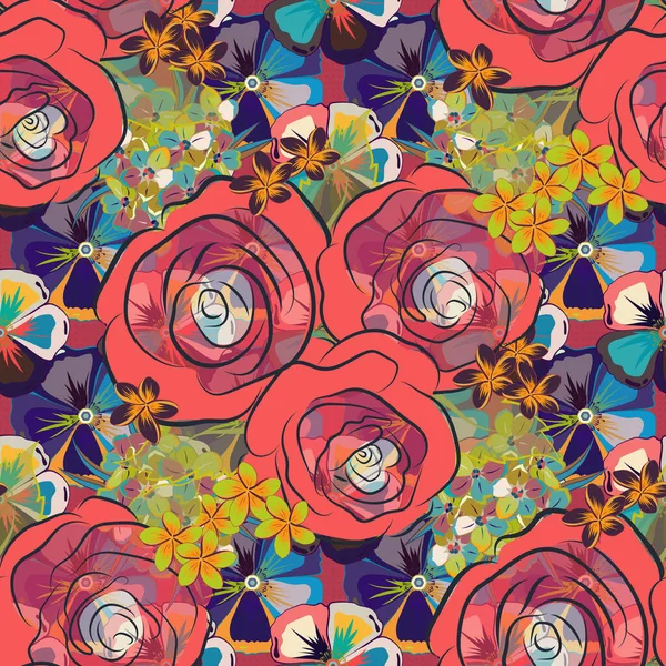 Composición Cuadrada Con Rosas Vintage Abstractas Patrón Sin Costura Vectorial — Archivo Imágenes Vectoriales