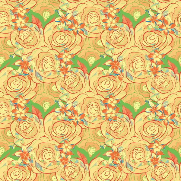 Открыть Цветы Почки Бесшовный Узор Желтом Зеленом Оранжевом Цветах Акварельный — стоковый вектор