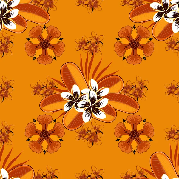 Απρόσκοπτη Floral Σχέδιο Μπεζ Πορτοκαλί Και Κίτρινο Χρώμα Λουλούδια Motley — Διανυσματικό Αρχείο