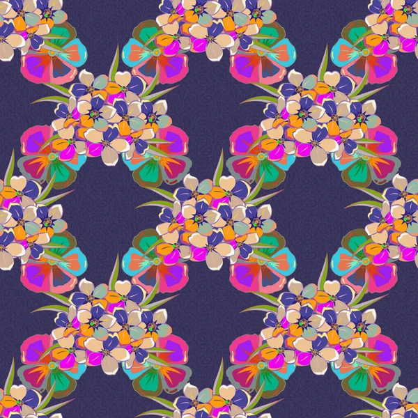 Безшовна Текстура Квіткового Орнаменту Жовтому Фіолетовому Коричневому Кольорах Оптична Ілюзія — стоковий вектор
