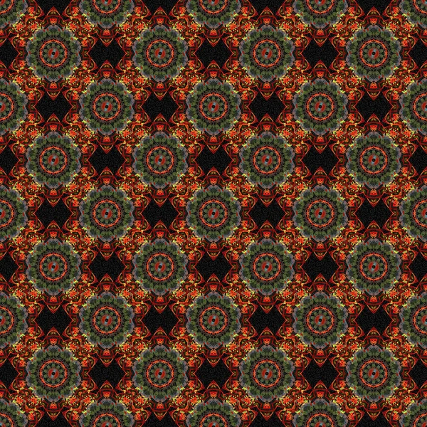 Motif Vectoriel Sans Couture Ornement Vert Rouge Brun Sur Fond — Image vectorielle