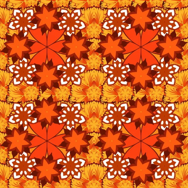 Seamless Cute Pattern Small Flowers Yellow Red Orange Colors Floral — Stock Vector