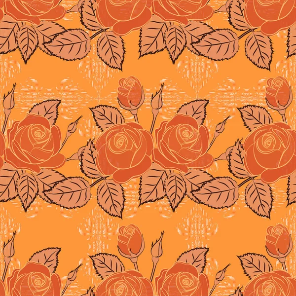 Patrón Floral Sin Costuras Colores Beige Naranja Marrón Rosas Variopintas — Vector de stock