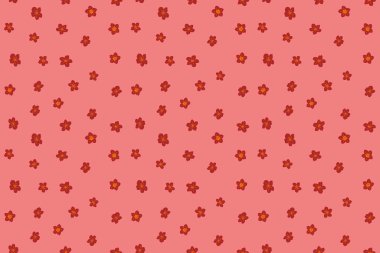 Çiçeksiz desen, klasik tarzda. Pembe, kırmızı ve turuncu renkli küçük çiçekler. Ditsy tarzı. El çizimi illüstrasyon.