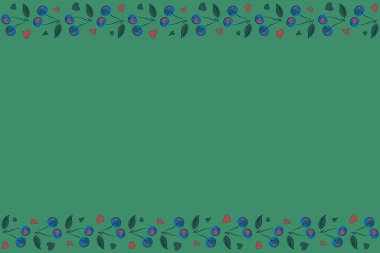 Yatay pembe, yeşil ve mavi kirazlı kusursuz desen. Soyut dekorasyonun tasviri. Fotokopi alanı olan vintage biçimli kiraz tasarımı (metniniz için yer).