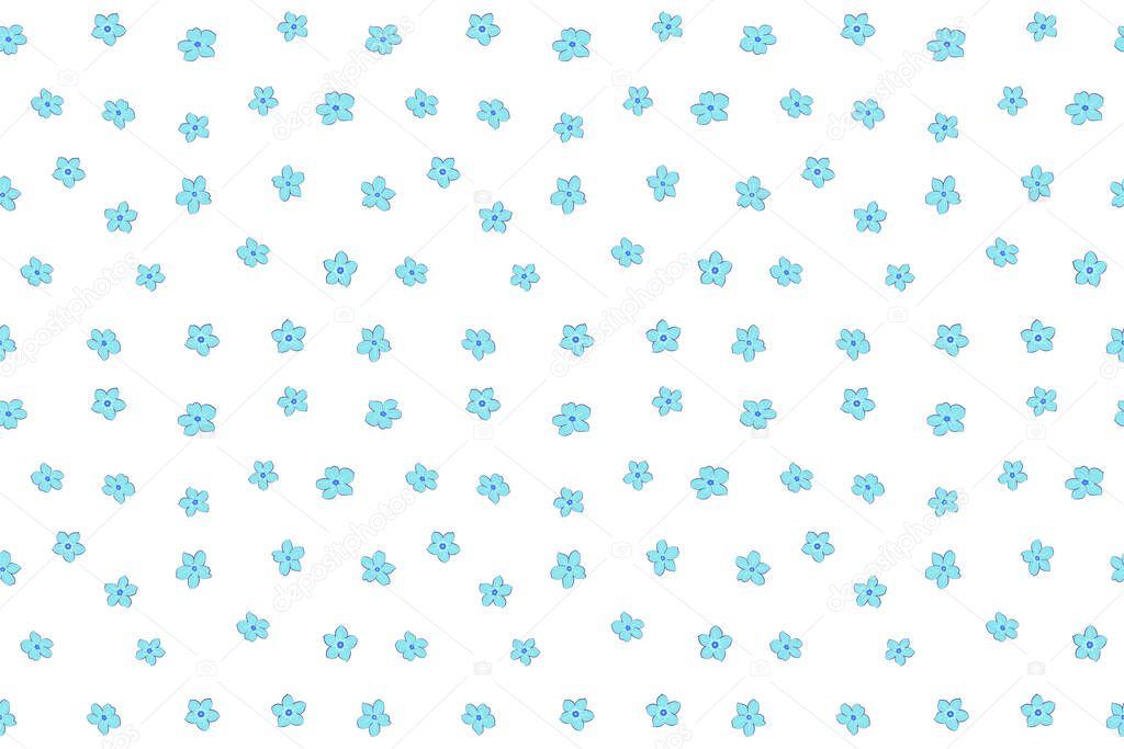 Simple cute seamless pattern in small-scale flowers. Little flowers in blue and violet colors. Floral seamless background for manufacturing, wallpapers and scrapbooking.