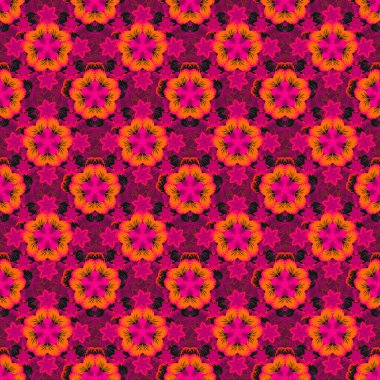 Küçük çiçekte sevimli, dikişsiz çiçek vektör deseni. Kırmızı, morumsu ve mor renklerde kusursuz desen..