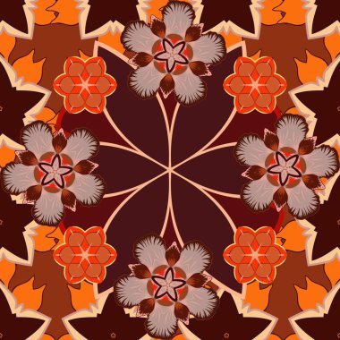 Vintge tarzında moda baskı. Çiçekli zarif desen, suluboya etkisi. Turuncu, kahverengi ve bej renkli çiçeklerle kusursuz desen. Dekorasyon ve tasarım için güzel raster deseni.