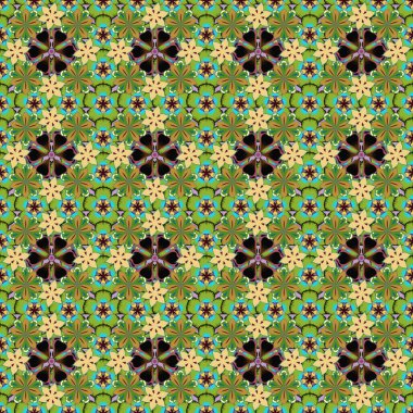 Geleneksel oryantasyon süsü. Kusursuz klasik bej, yeşil ve sarı desenli vektör.
