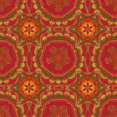 Şirin vektör çizimi. Soyut kar taneleri ve noktalarıyla sarı, turuncu ve kırmızı Noel çerçevesi.