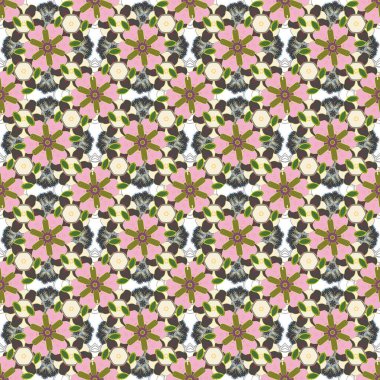 Yeşil, sarı ve bej renklerde renksiz çiçekler. Vektör çiçek deseni.