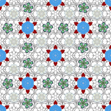 Kahverengi, gri ve mavi elementlere sahip soyut, klasik, pürüzsüz desen. Vintage vektör süsü.