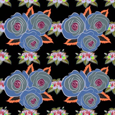Sonbahar renkleri. 1950-1960 motifleri. El çizimi çiçek unsurları olan soyut, pürüzsüz vektör deseni. Retro tekstil tasarım koleksiyonu. Mavi ve yeşil çiçekli ipek eşarp.