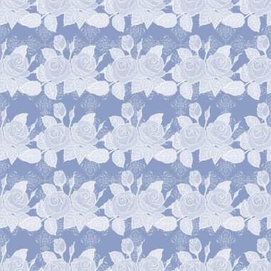 Tebrik kartı arkaplanı, arkaplan, tekstil için kullanılabilir. Mavi, beyaz ve gri renklerde kusursuz bir süs eşyası. Etnik havlu, kına tarzı. Vektör Hint çiçekleri ve yaprakları desen.