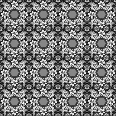 Raster illüstrasyonu. Geleneksel Hint çiçekleri gri renklerde..