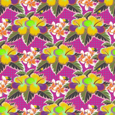 Birçok gri ve pembe soyut çiçekli tropik, pürüzsüz bir desen. Renkli vektör pürüzsüz illüstrasyon.