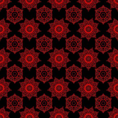 Duvar kâğıdı barok, İspanyol kumaşı. Çiçeksiz desen. Siyah arka planda kırmızı süs. Kusursuz arkaplan.