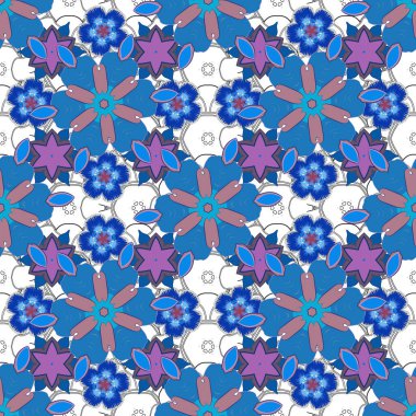 Menekşe, gri ve mavi eski süslemelerle vektör deseni.