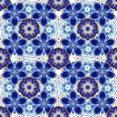 Geleneksel Hint çiçeksiz desenli mor, sarı ve mavi renkler. Vektör illüstrasyonu.