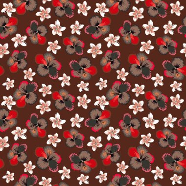 Amfibik çiçeklerin kusursuz deseni. El çizimi tropik stil dokusu. İnternet, kart, poster, kumaş veya tekstil için ideal. Pembe, kahverengi ve kırmızı renkte yaratıcı evrensel çiçek deseni.