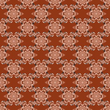 Kar, pürüzsüz bir desen oluşturur. Kahverengi, bej ve turuncu renkli kar tanesi vektör tasarımı.