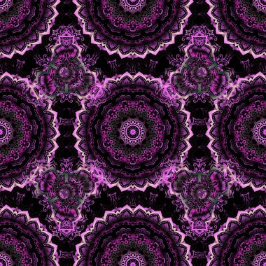 Vektör çizimi. Ikat damaske desensiz arkaplan fayansı.