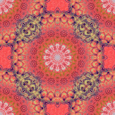 Barok süsü. Barok damaske klasik kırmızı, turuncu ve pembe vektör pürüzsüz model arka plan. Antik ortaçağ barok özeti ve süslemeleri olan duvar kâğıdı. Barok biçiminde Damask deseni.