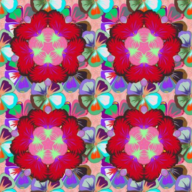 Çiçekleri ve yaprakları yeşil ve pembe renklerde olan kusursuz çiçek deseni.