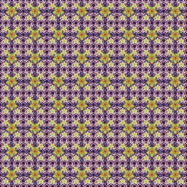 Vektör çizimi. Geleneksel klasik desen mavi, beyaz ve mor renklerde. Soyut süs, barok tarzında kusursuz bir desen..