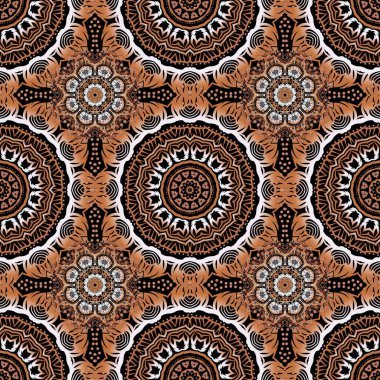 Geleneksel klasik turuncu, mor ve kahverengi vektör deseni. Damask tasarımı. Barok tarzında kusursuz desenli doğu süsü..