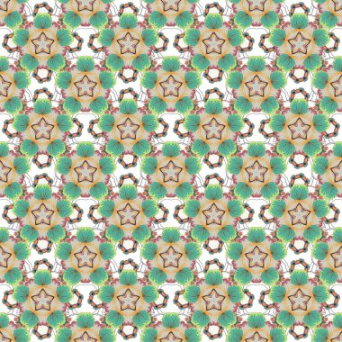 Vektör mavi, yeşil ve bej, soyut elementlerle kusursuz desen. Yatak örtüsü, ceket, paket tasarımı, baskı, kumaş veya moda kavramları için doğu tekstil baskısı.