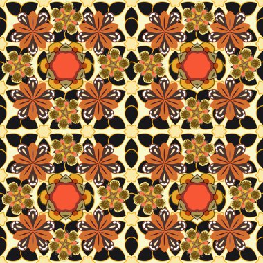 Bej, kahverengi ve gri renkli klasik tasarım. Vektör kusursuz desen. Damask zarif duvar kağıdı.