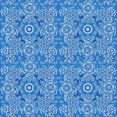 Vektör çizimi. Tasarım, tekstil veya kumaş için siyah ve mavi renklerde vektörsüz desen.