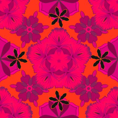 Kırmızı, mor ve morumsu renklerde kusursuz bir süs. Tebrik etmek ya da kartvizit, fon, kumaş ya da tekstil için kullanılabilir. Vektör Kızılderili Çiçek Paisley patten. Etnik havlu, kına tarzı..