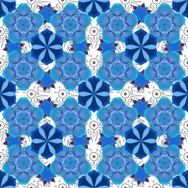 Vektör çizimi. Mavi ve gri elementlerin biçimlendirilmiş kusursuz dokusu.