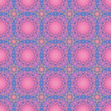 Güzel kış sanatı. 2019 Noel sanatıyla kusursuz bir model. Kış pansiyoneri. Pembe, mavi ve menekşe renkli Noel kar taneleri karalamalar ve noktalar.