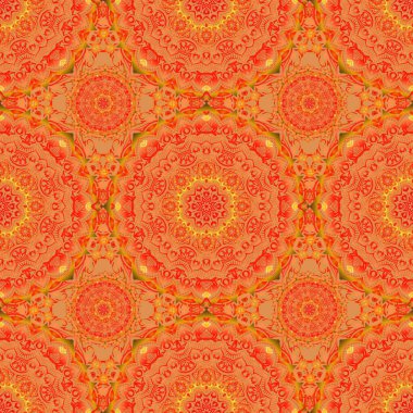 Turuncu ve yeşil desenli şal desenli duvar kağıdı. Vektör çizimi. Kusursuz arkaplan, grunge biçimi.