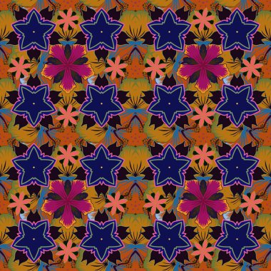 Raster sim desenli, gri, turuncu ve mavi elementli. Stilize süs. Tatil için mükemmel..