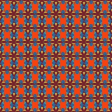 Raster oldukça dandik çiçek desenli. Kusursuz bir geçmişi var. Turuncu, mavi ve kırmızı renkte küçük şirin çiçeklerin kusursuz deseni.