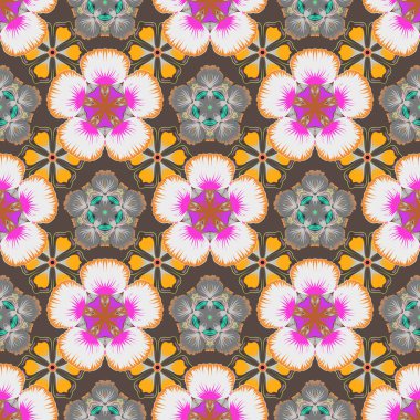 Kahverengi, bej ve sarı elementli vektör lüks çizim. Pırıl pırıl parlayan desen.