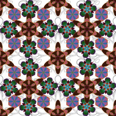 Vintage vektör süsü. Pembe, gri ve mavi elementlerle soyut, klasik, pürüzsüz desen.